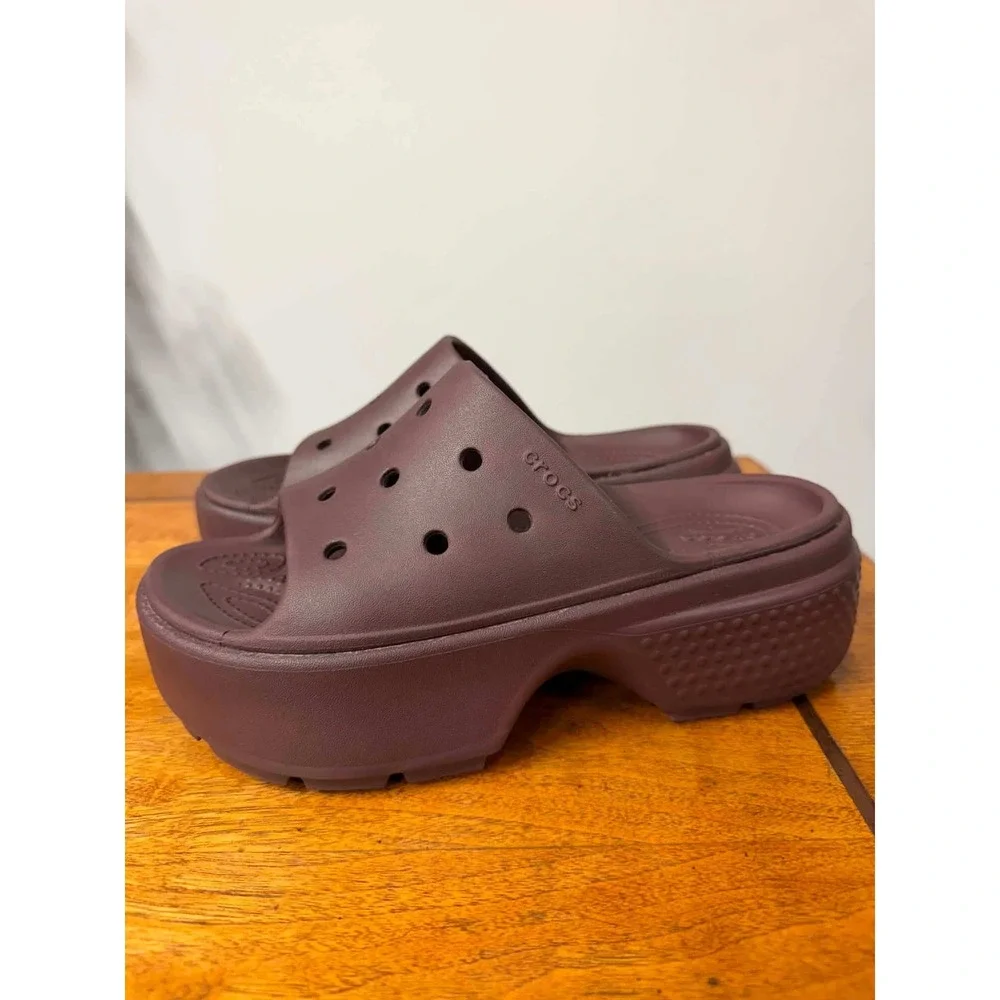 Crocs Classic Crush Slide Sandals Dark Cherry Burgundy Platform Mens 5 Womens 7